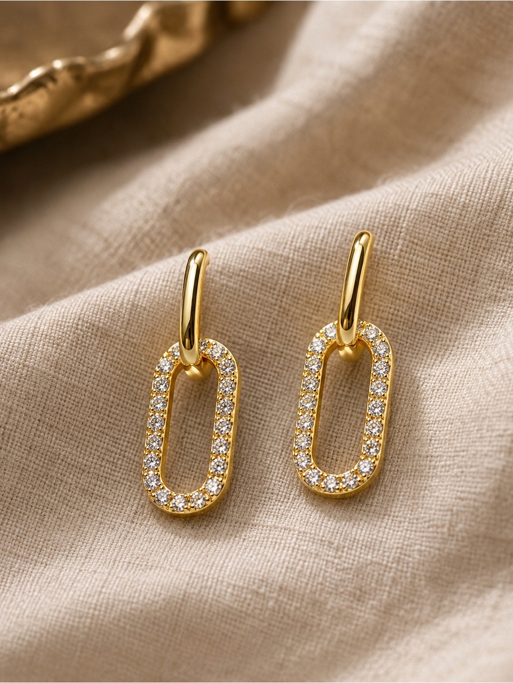 Gold Pavé Link Drop Earrings - Women's Jewelry